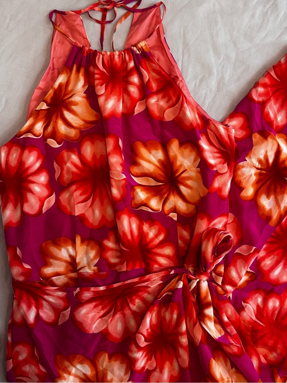 Spenser Jeremy Size 10 100% Silk Floral Halter Maxi Dress Pink Orange